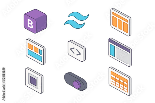 Web development icons: bootstrap, tailwind, ui elements, coding, interfaces