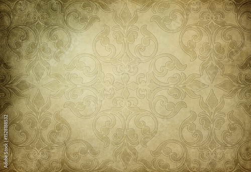 Faded condition grunge paper background with retro style patterns.