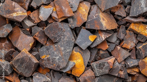 Close-up view of a pile of broken rocks.