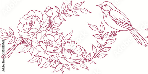 Elegant dusty rose floral and bird pattern