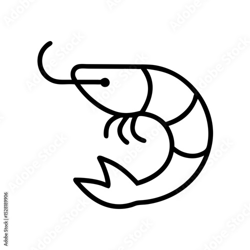 Simple shrimp icon outline in black on white background  