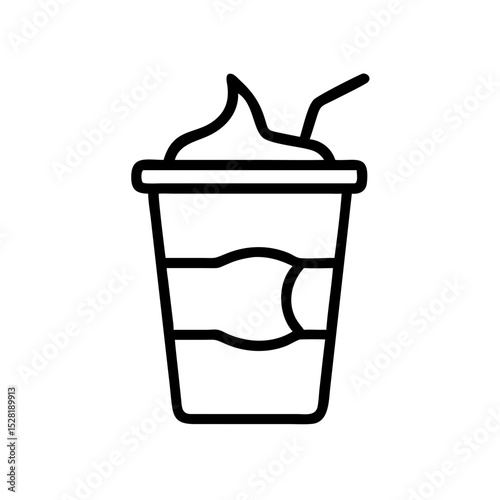 Outline of a yogurt cup with straw and whipped cream concept of icon  