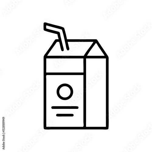 Juice box with straw in simple line design concept of icon  