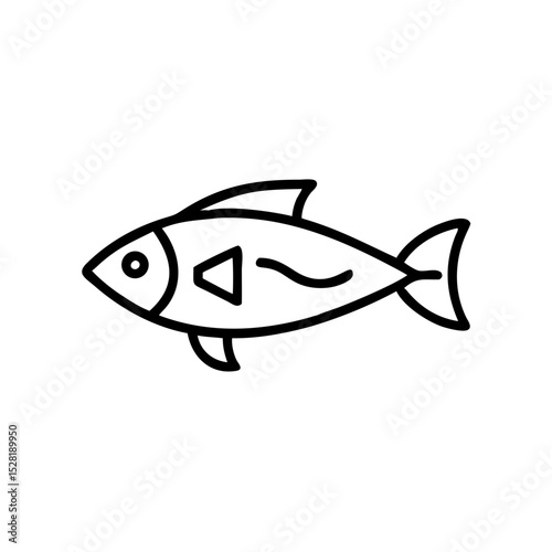 Line art illustration of a fish icon in minimalist style  