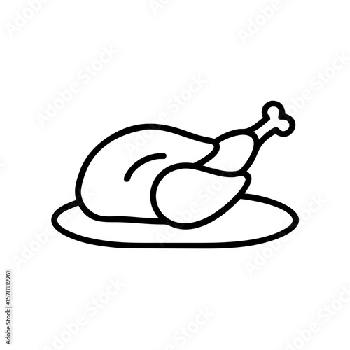 Whole chicken icon on a plate in minimalist style  