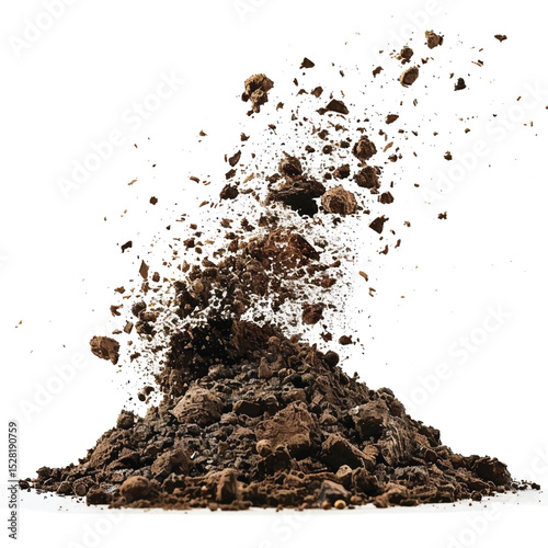 Pile heap of soil isolated on white background.