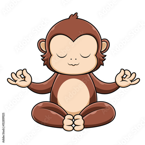 Cute Monkey Meditation Yoga Cartoon Vector Icon Illustration