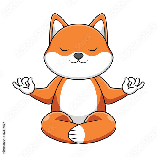 Cute Dog Shiba Inu Meditation Yoga Cartoon Vector Icon Illustration
