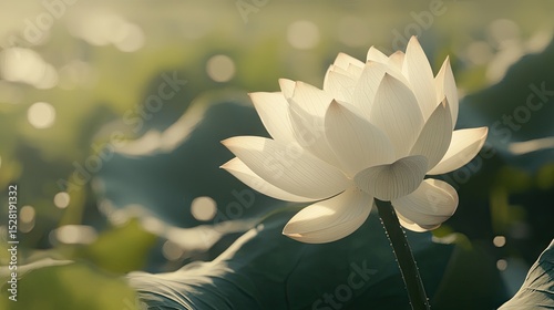 Delicate white lotus flower in a natural setting.