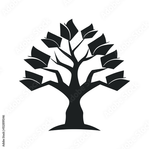 Tree With Books Instead Of Leaves Silhouette Vector