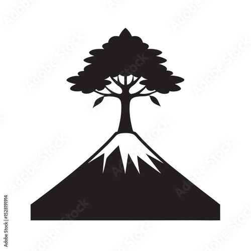 Silhouette Tree Growing From Mountain Peak