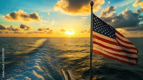 American Flag Water: Sunrise Over Gulf of Mexico with Florida Keys in the Distance