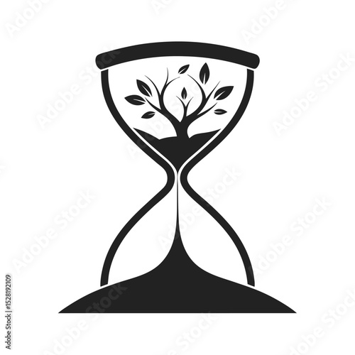 Tree Growing Inside Hourglass With Sand Falling Silhouette