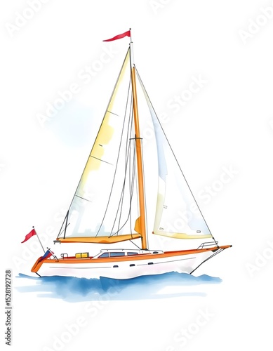sailboat on the sea watercolor illustration
