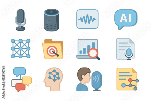 Ai and voice recognition technology icons in modern design