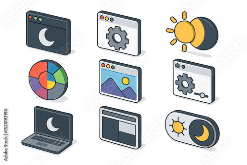 Set of isometric interface icons for web design and development