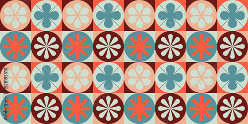 Vintage red and blue floral tile pattern