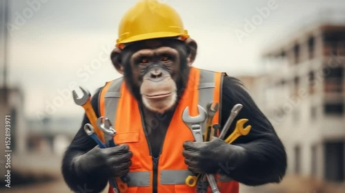 Funny monkey construction worker