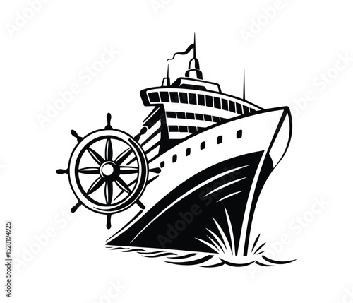 Modern Cruise Liner Silhouette Icon for Nautical Graphics, Silhouette of Maritime Vessel , Ocean Liner Graphic in Bold, Black Cruise Ship Vector Silhouette.