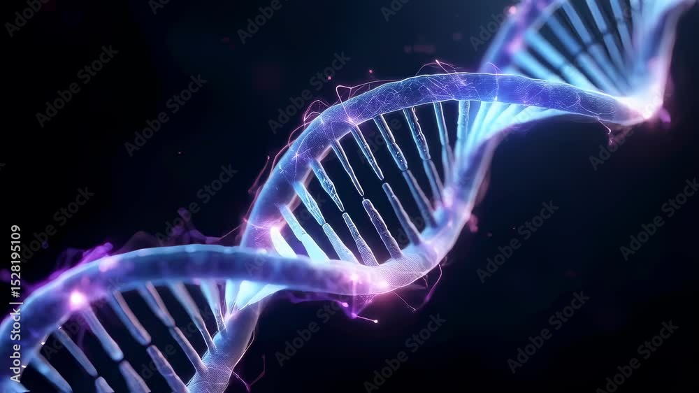Glowing Blue and Purple DNA Helix Abstract 3D Animation