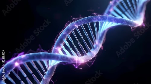 Glowing Blue and Purple DNA Helix Abstract 3D Animation