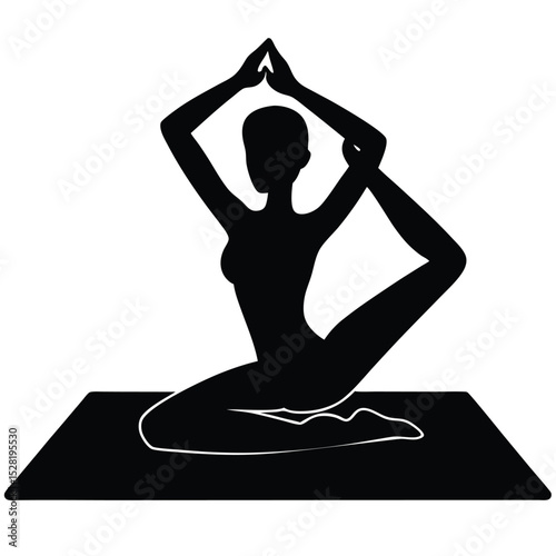 Silhouette of a Woman Performing a Yoga Pose on a Mat