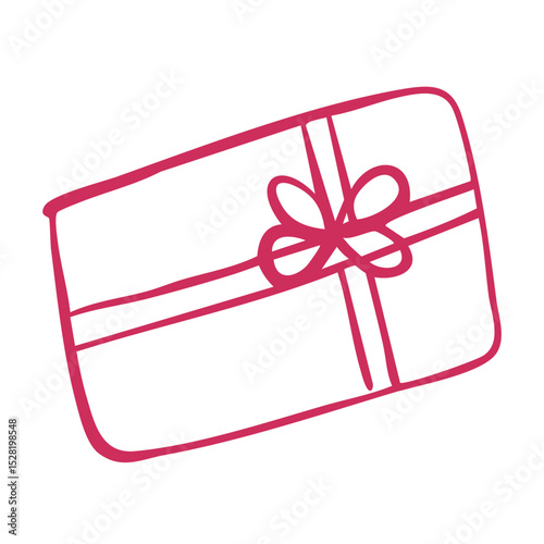 Cute Whimsical gift box with bow isolated on a white background. Perfect for design of holiday banners and stands, gift shop logo, greeting cards