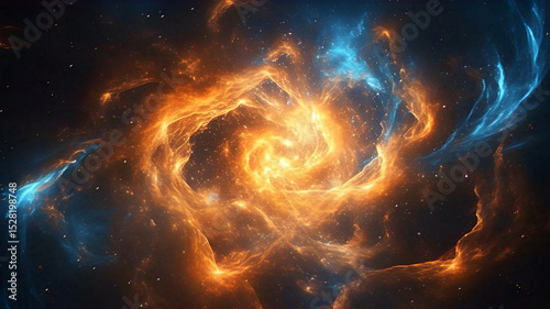 A striking contrast of fiery oranges and icy blues in an abstract cosmic backdrop