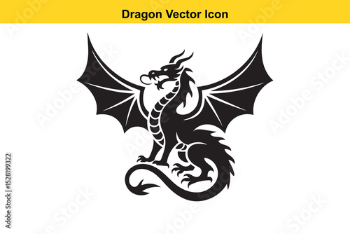 Stylized dragon silhouette vector icon graphic