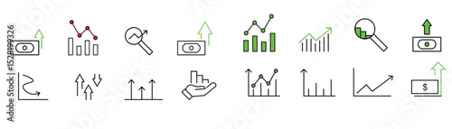 Chart line icons set. Graph, finance report, income growth, stock icons vector.