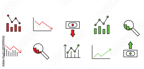 Chart line icons set. Graph, finance report, income growth, stock icons vector.