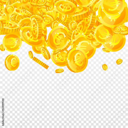 European Union Euro coins falling. Scattered gold