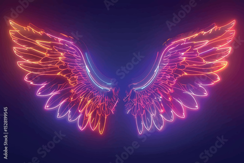 Angel wings neon sign, 3D illustration