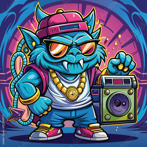graffiti-cartoon-monster-with-boombox-gold