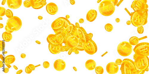 Korean won coins falling. Scattered gold WON