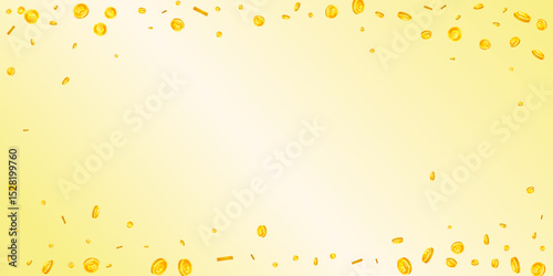 British pound coins falling. Scattered gold GBP