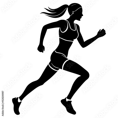 Silhouette of a woman running, isolated on white background