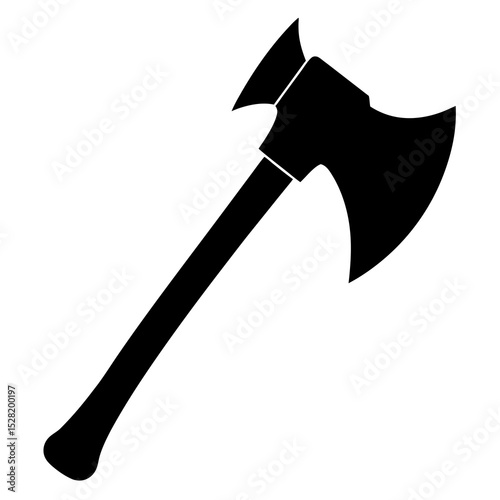 A black doublebit axe is isolated on white background