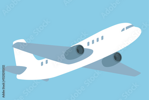 Passenger or cargo plane flying in blue sky, vector illustration.