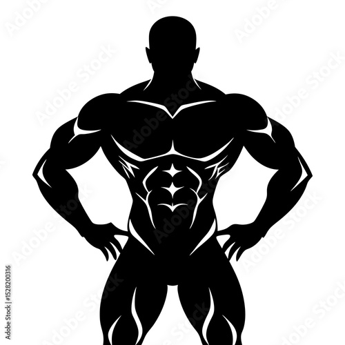 A muscular bodybuilder silhouette is isolated on white background