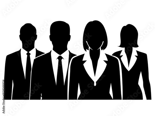 Silhouettes of a business team isolated on white background