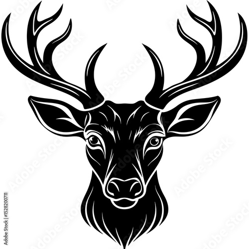 A majestic deer head silhouette with large antlers, isolated on white background photo
