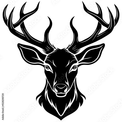 A majestic deer head with large antlers is isolated on white background