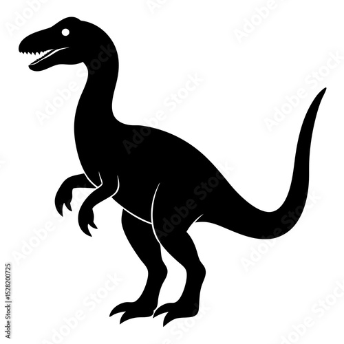 A black silhouette of a dinosaur isolated on white background