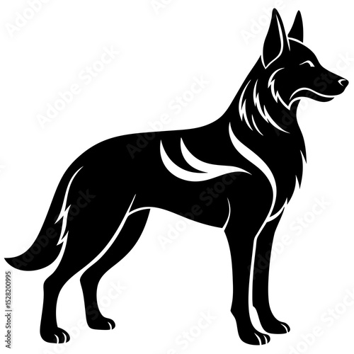 A german shepherd dog silhouette is isolated on white background