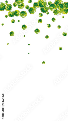Vitamin Q10 round capsules scattered randomly.