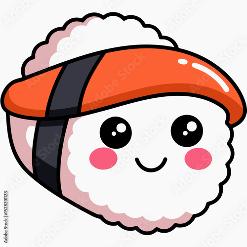Cute cartoon sushi character with a smiling face isolated on white background