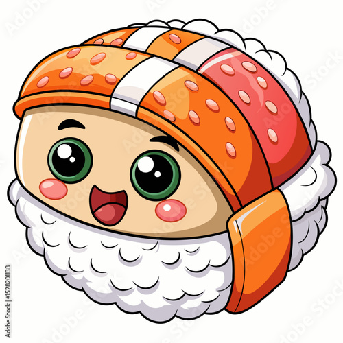 Cute cartoon sushi character with a happy expression isolated on white background
