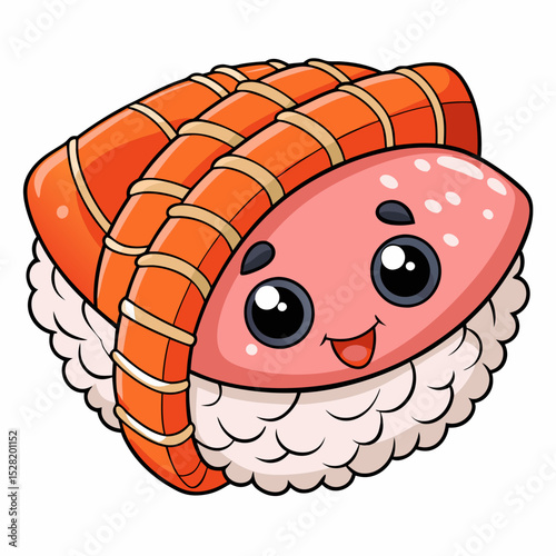 Cute cartoon sushi with salmon isolated on white background