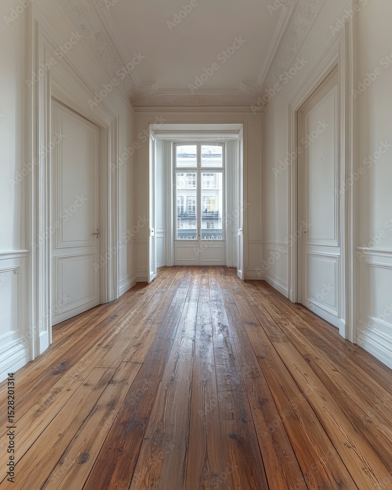 custom made wallpaper toronto digitalEmpty, light-filled hallway with hardwood floor